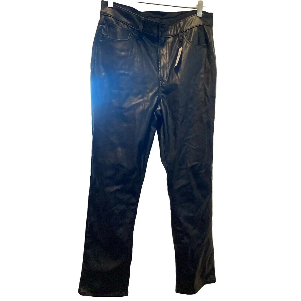 NWT The Gap 10/30r Straight Black Pleather Pants PU Stretch vegan leather - Picture 3 of 10